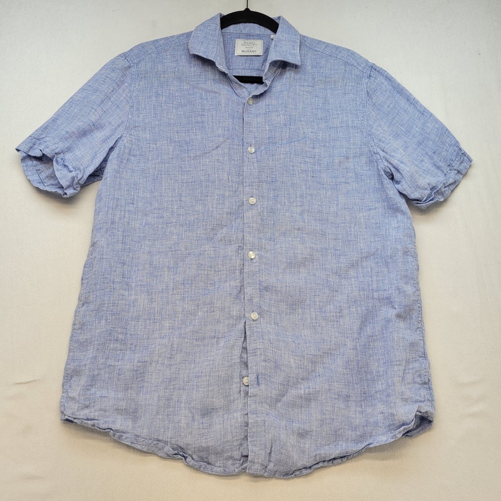 Murano Baird McNutt Linen Shirt Mens Medium Blue Casual Short Sleeve Button